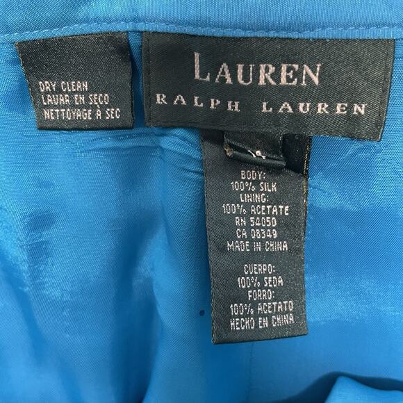 Lauren Ralph Lauren Pant sz 14 Top Sz 12 Two Piece Set 100% Silk Blue - Picture 3 of 6